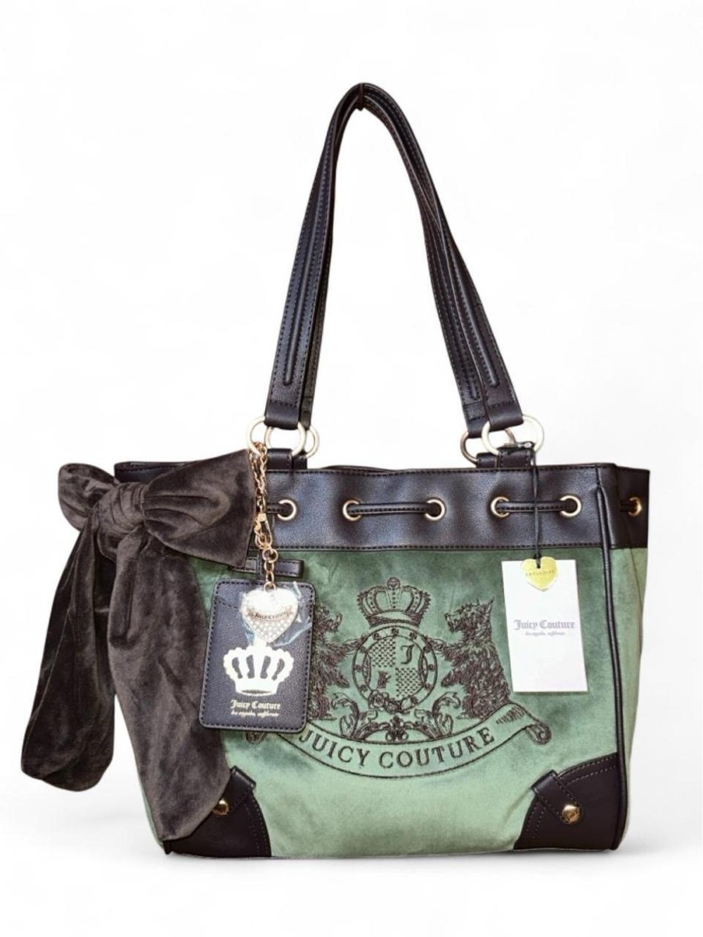 Juicy Couture “Classic Scottie Dog” Daydreamer Tote, green/brown